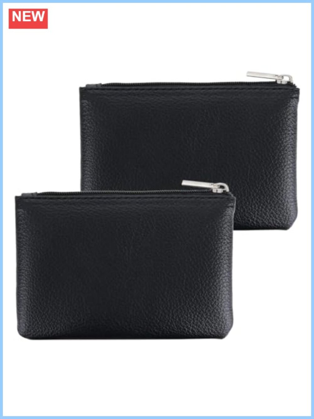 2 Pack PU Leather Zipper Coin Purse Mini Change Holder Card Case Unisex
